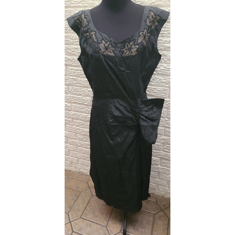 1950s Vintage dress Lace Chiffon Bombshell Marilyn Style Black & Beaded /M